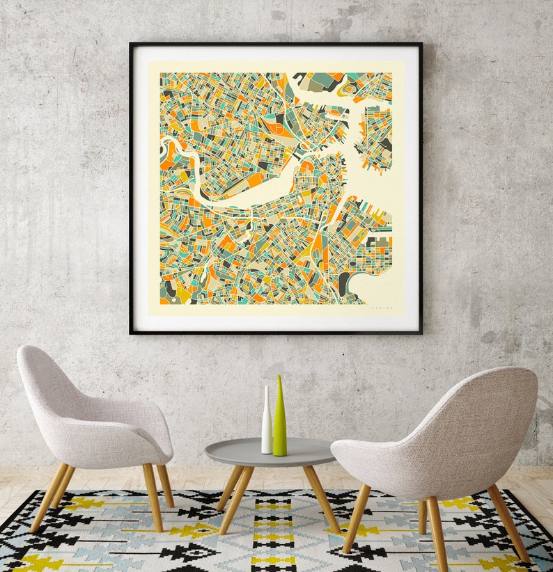 BOSTON Giclée Fine Art Print City Street Map 10x10 12x12 16x16 24x24 28x28 30x30 Rolled, Stretched or Framed image 3