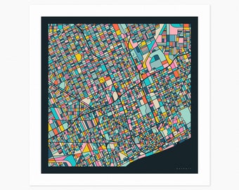 DETROIT City Street Map (Giclée Fine Art Print) (10x10 12x12 16x16 24x24 28x28 30x30) Rolled, Stretched or Framed (2024)