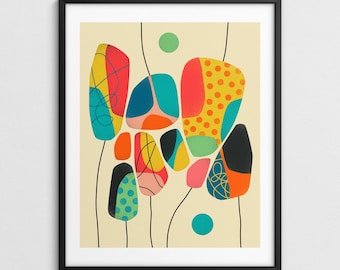 Colorful Abstract Wall Art, Mid-Century Modern Decor (Giclée Fine Art Print) BLOOM