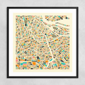 MAPA DE AMSTERDÃ (Impressão artística giclée em papel ou tela) Mapa de rua minimalista da cidade por Jazzberry Blue (com ou sem moldura) Série 1
