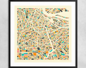 AMSTERDAM MAP (Giclée Fine Art Print on Paper or Canvas) Minimalist City Street Map by Jazzberry Blue (Framed or Unframed) Series 1