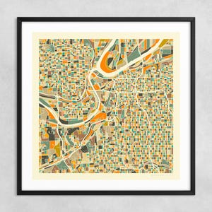 MAPA DE LA CIUDAD DE KANSAS (impresión artística Giclée sobre papel o lienzo) Mapa de calles de la ciudad minimalista de Jazzberry Blue (con o sin marco) Serie 1