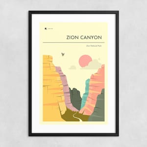 PARCO NAZIONALE DI ZION (stampa artistica giclée su carta o tela) Poster di viaggio del Zion Canyon di Jazzberry Blue (con o senza cornice)