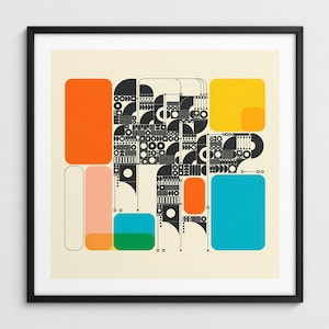 Colorful Geometric Abstract Wall Art, Retro-Futuristic Decor (Giclée Fine Art Print) SYSTEMS