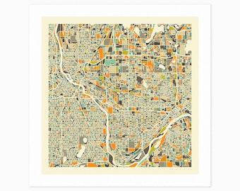 TWIN CITIES (Giclée Fine Art Print) City Street Map (10x10 12x12 16x16 24x24 28x28 30x30) Rolled, Stretched or Framed