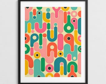 Kleurrijke geometrisch abstracte muurkunst, modern-retro decor (giclée fine-art print) GEOMETRIE 6