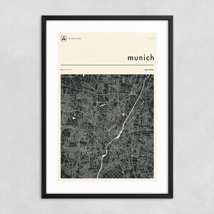 MÜNCHEN KARTE (Giclée Fine Art Print) Minimalistische Stadtkarte Straßen-Karte (8x12 12x18 16x24 20x30 24x36 A1 A2 A3 A4) Gespannt, gerollt oder gerahmt
