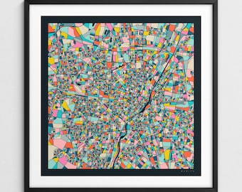 MUNICH MAP (Giclée Fine Art Print) Colorful City Street Map (Series 3)