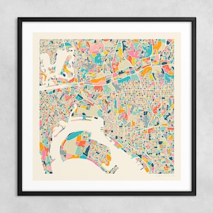 MAPA DE SAN DIEGO (impresión artística Giclée sobre papel o lienzo) Mapa callejero de ciudad moderno de Jazzberry Blue (con o sin marco) Serie 2