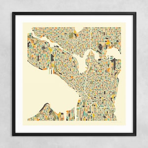MAPA DE SEATTLE (impresión artística Giclée sobre papel o lienzo) Mapa de calles de la ciudad minimalista de Jazzberry Blue (con o sin marco) Serie 1
