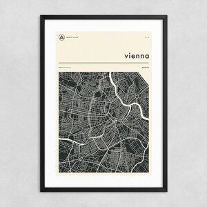 WIEN KARTE (Giclée Fine Art Print) Minimalistische Stadt Karte (8x12 12x18 16x24 20x30 24x36 A1 A2 A3 A4) Gespannt, gerollt oder gerahmt