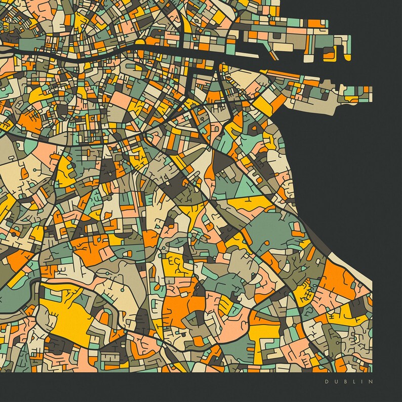 DUBLIN MAP giclée Fine Art Print or Photo Paper Print City Etsy