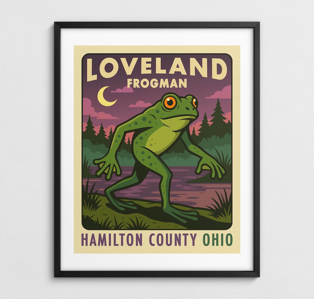 LOVELAND FROGMAN, Ohio Paranormal Cryptid Travel Poster (giclée