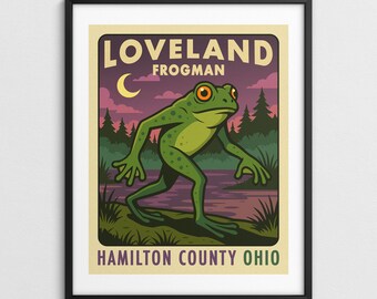 LOVELAND FROGMAN, Ohio Paranormal Cryptid Travel Poster (giclée