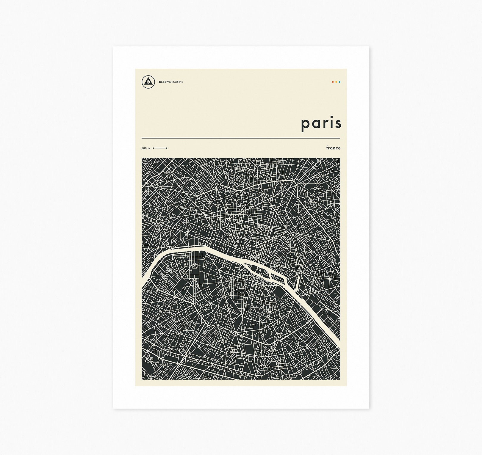 PARIS MAP giclée Fine Art Prints & Rolled Canvas Minimalist - Etsy