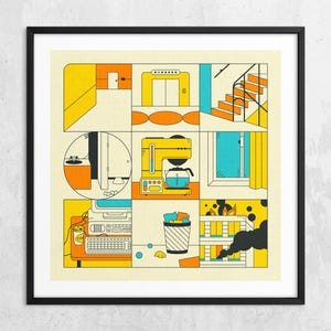 UFFICIO (stampa fine art giclée su carta o tela) Illustrazione a fumetti sul posto di lavoro di Jazzberry Blue (con o senza cornice)