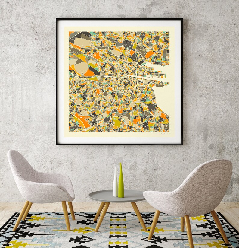 DUBLIN MAP giclée Fine Art Print or Photo Paper Print City Etsy