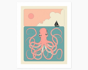 OCTOPUS (Giclée Fine Art Print) (8x10 12x16 16x20 18x24 24x32 A1 A2 A3 A4) Rolled, Stretched or Framed