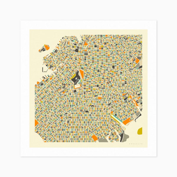BROOKLYN (Giclée Fine Art Print) City Street Map (10x10 12x12 16x16 24x24 28x28 30x30) Rolled, Stretched or Framed