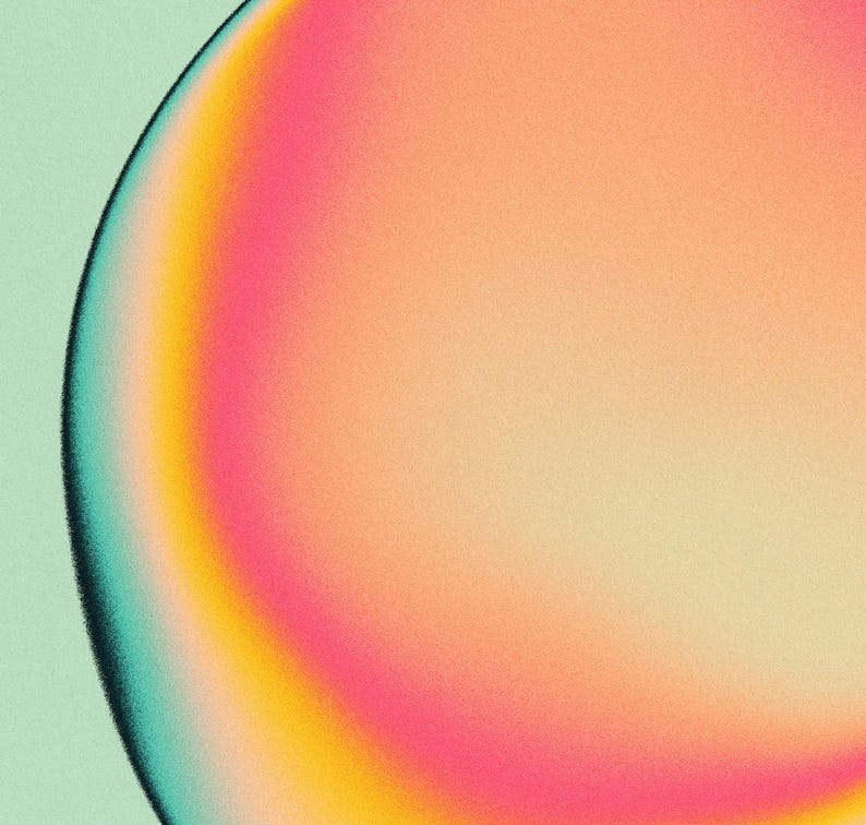The image is a vibrant abstract composition with a gradient of colors, including shades of orange, pink, and yellow, creating a visually striking and dynamic effect.