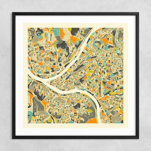 MAPA DE PITTSBURGH (impresión artística Giclée sobre papel o lienzo) Mapa de calles de ciudad minimalista de Jazzberry Blue (con o sin marco) Serie 1