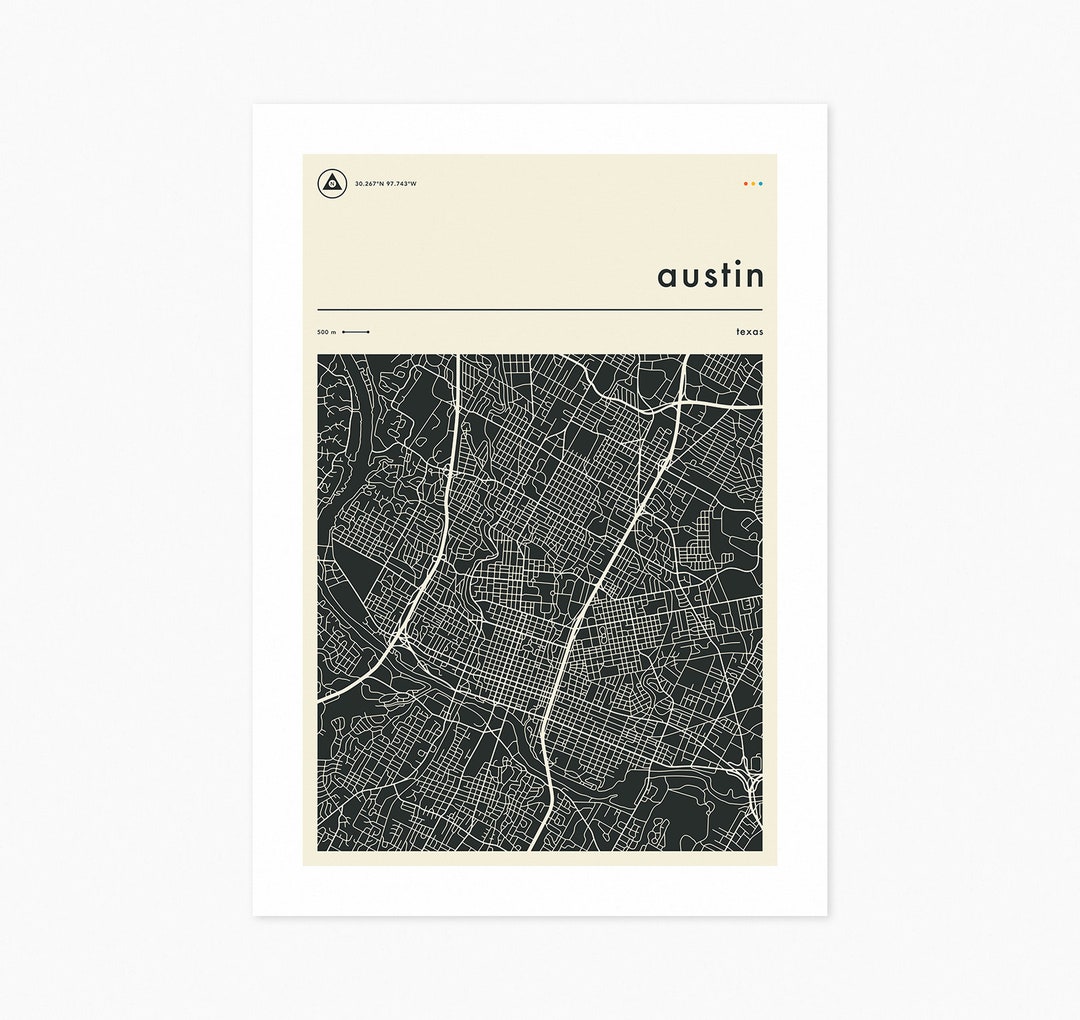 AUSTIN MAP giclée Fine Art Print Minimalist City Street Map 8x10 12x16
