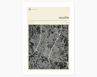 AUSTIN MAP (Giclée Fine Art Print) Minimalist City Street Map (8x10 12x16 16x20 18x24 24x32 A1 A2 A3 A4) Rolled, Stretched or Framed