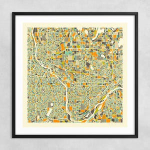 MAPA DAS CIDADES GÊMEAS (Impressão artística giclée em papel ou tela) Mapa de rua minimalista da cidade por Jazzberry Blue (com ou sem moldura) Série 1