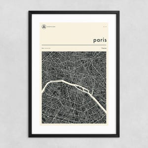PARIS KARTE (Giclée Fine Art Druck) Minimalistische Stadtkarte Straßen-Karte (8x12 12x18 16x24 20x30 24x36 A1 A2 A3 A4) Gespannt, gerollt oder gerahmt