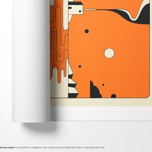 ORANGE RIVER, Minimalist Modern-Retro Landscape Illustration (Giclée Fine Art Print) Rolled Canvas