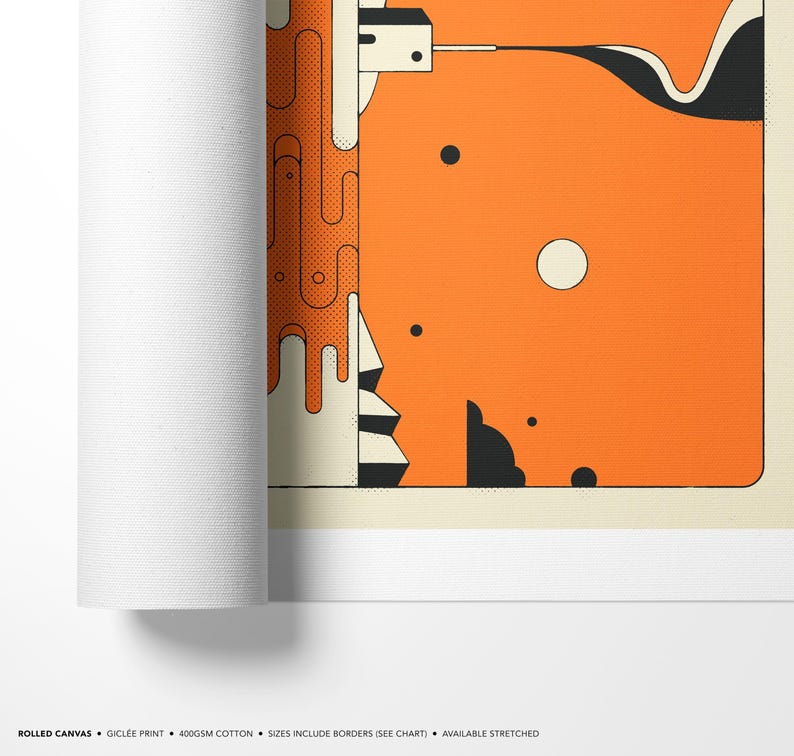 ORANGE RIVER, Minimalist Modern-Retro Landscape Illustration (Giclée Fine Art Print) Rolled Canvas