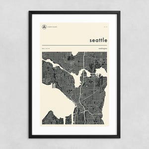 SEATTLE KARTE (Giclée Fine Art Druck) Minimalistischer Stadtplan Landkarte Größe 8x12 12x18 16x24 20x30 24x36 A1 A2 A3 A4) Gespannt, gerollt oder gerahmt