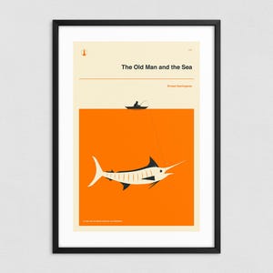 Il vecchio e il mare (stampa artistica giclée su carta o tela) Copertina minimalista (con o senza cornice)
