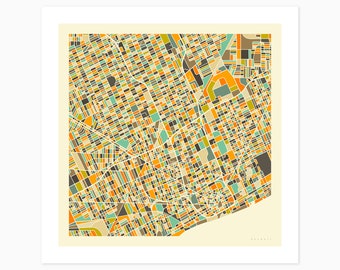 DETROIT (Giclée Fine Art Print) City Street Map (10x10 12x12 16x16 24x24 28x28 30x30) Rolled, Stretched or Framed