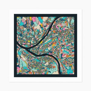 PITTSBURGH City Street Map (Giclée Fine Art Print) (10x10 12x12 16x16 24x24 28x28 30x30) Rolled, Stretched or Framed (2024)