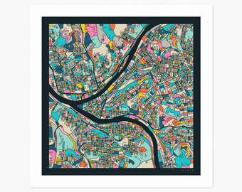 PITTSBURGH City Street Map (Giclée Fine Art Print) (10x10 12x12 16x16 24x24 28x28 30x30) Rolled, Stretched or Framed (2024)