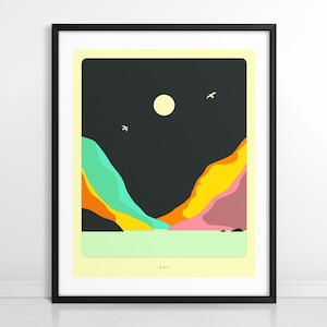 MOONRISE (Giclée Fine Art Print on Paper or Canvas) Colorful Minimalist Seascape by Jazzberry Blue (Framed or Unframed)
