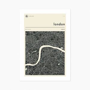 LONDON MAP Giclée Fine Art Print Minimalist City Street Map 8x10 12x16 16x20 18x24 24x32 A1 A2 A3 A4 Rolled, Stretched or Framed image 1