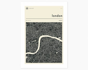 LONDON MAP (Giclée Fine Art Print) Minimalist City Street Map (8x10 12x16 16x20 18x24 24x32 A1 A2 A3 A4) Rolled, Stretched or Framed