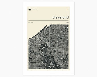 CLEVELAND MAP (Giclée Fine Art Print) Minimalist City Street Map (8x10 12x16 16x20 18x24 24x32 A1 A2 A3 A4) Rolled, Stretched or Framed