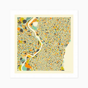 PHILADELPHIA (Giclée Fine Art Print) City Street Map (10x10 12x12 16x16 24x24 28x28 30x30) Rolled, Stretched or Framed