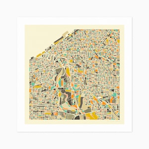 CLEVELAND (Giclée Fine Art Print) City Street Map (10x10 12x12 16x16 24x24 28x28 30x30) Rolled, Stretched or Framed