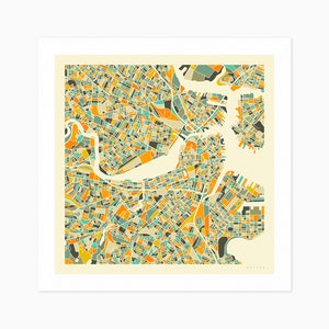 BOSTON Giclée Fine Art Print City Street Map 10x10 12x12 16x16 24x24 28x28 30x30 Rolled, Stretched or Framed image 1