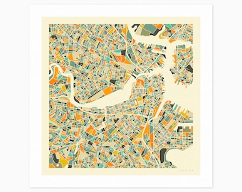 BOSTON (Giclée Fine Art Print) City Street Map (10x10 12x12 16x16 24x24 28x28 30x30) Rolled, Stretched or Framed