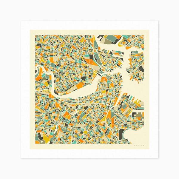 BOSTON (Giclée Fine Art Print) City Street Map (10x10 12x12 16x16 24x24 28x28 30x30) Rolled, Stretched or Framed