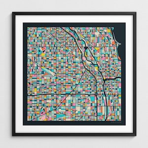MAPA DE CHICAGO (Impresión artística Giclée) Mapa colorido de las calles de la ciudad (Serie 3)