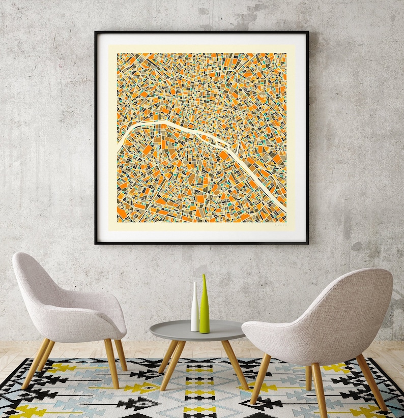 PARIS Giclée Fine Art Print City Street Map 10x10 12x12 16x16 24x24 28x28 30x30 Rolled, Stretched or Framed image 3