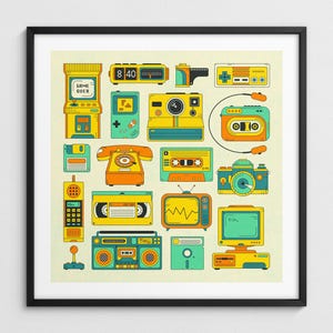 TECHNOLOGIA RETRO, nostalgiczny pop-art lat 80. (wydruk artystyczny giclée)
