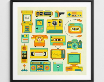 RETRO TECHNOLOGY, 1980's Nostalgic Pop Art (Giclée Fine Art Print)