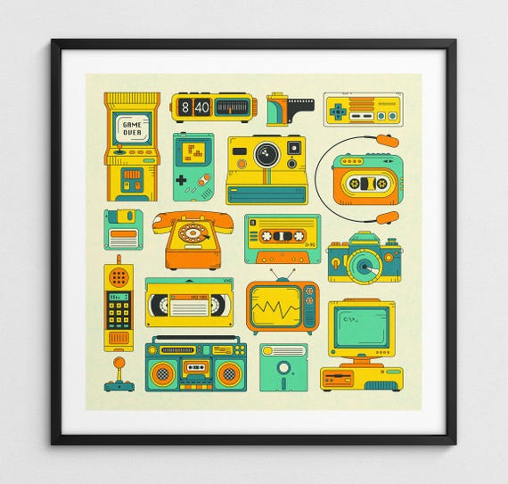 RETRO TECHNOLOGY, 1980's Nostalgic Pop Art (Giclée Fine Art Print)